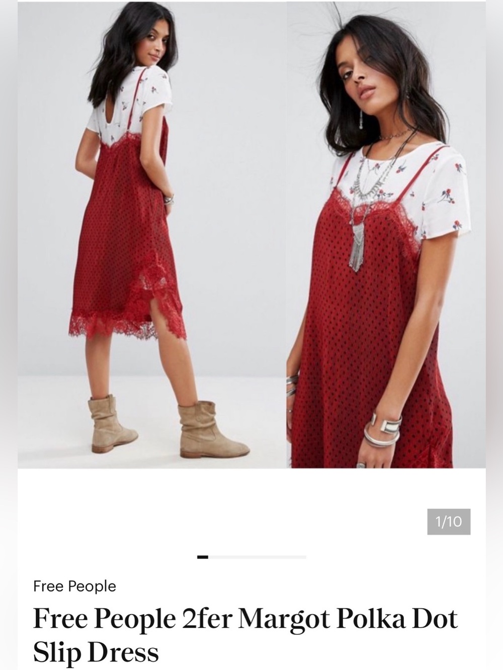 Free People Margot 2fer Polka Dot Slip Dress - Red
